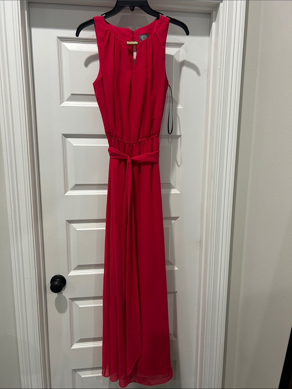 Vince Camuto Red Sleeveless Belted Maxi Dress